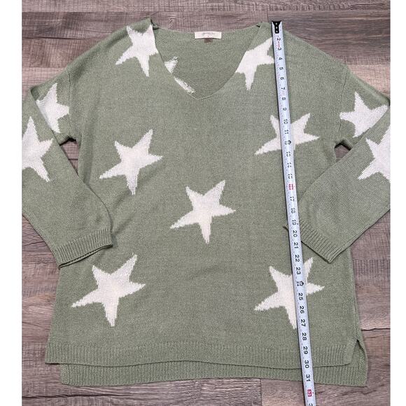Arula Altard State 1X Star Print V Neck Knit Sweater Preppy Boho Green Casual - Picture 5 of 6